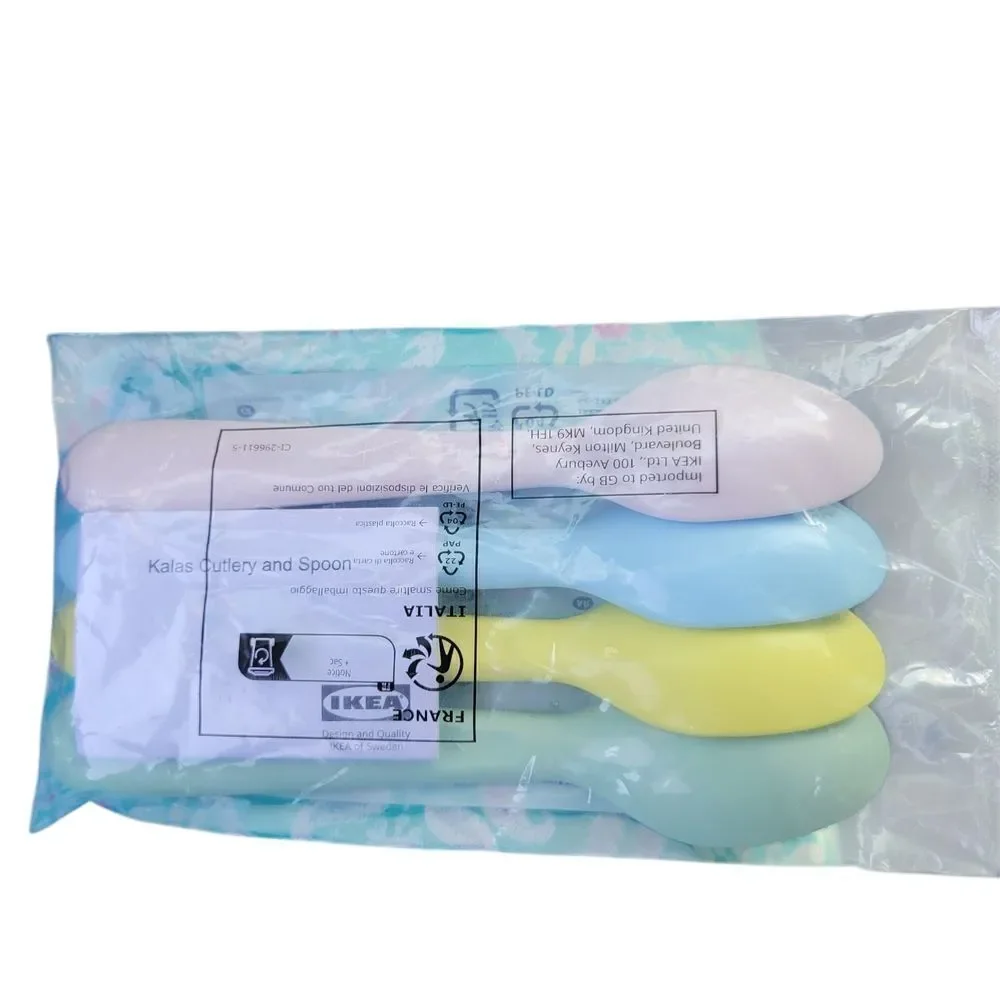 IKEA Kids Spoon Set Pink,blue,yellow +green Pastel Colors Set Of 4